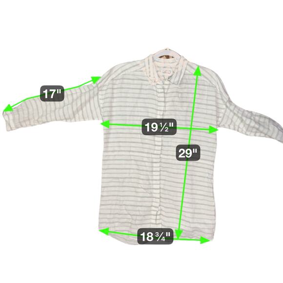 AYR 100% Linen Long Sleeve Tunic Shirt Women S White‎ Gray Striped Lagenlook - Picture 7 of 7